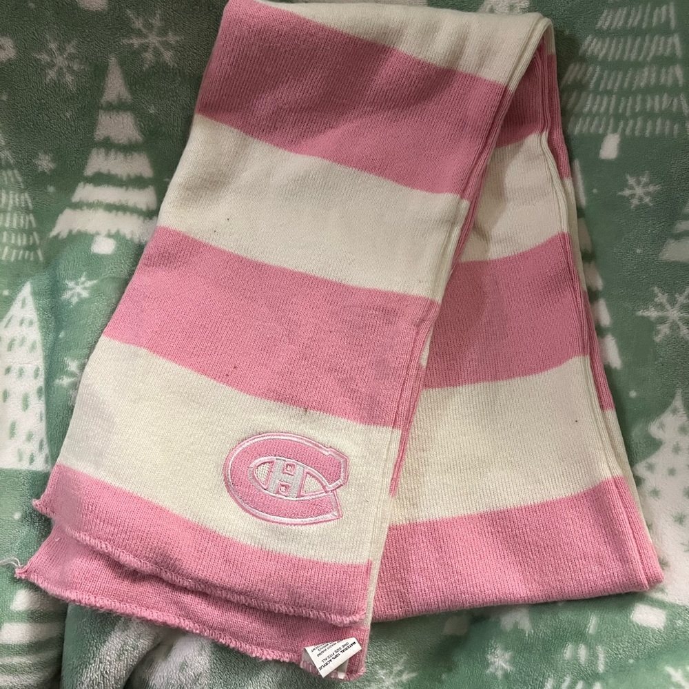 Pink and White Striped Scarf - Montreal Canadiens